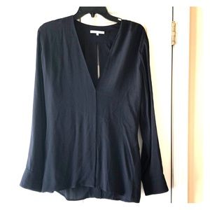 Navy Helmut Lang silk open back blouse